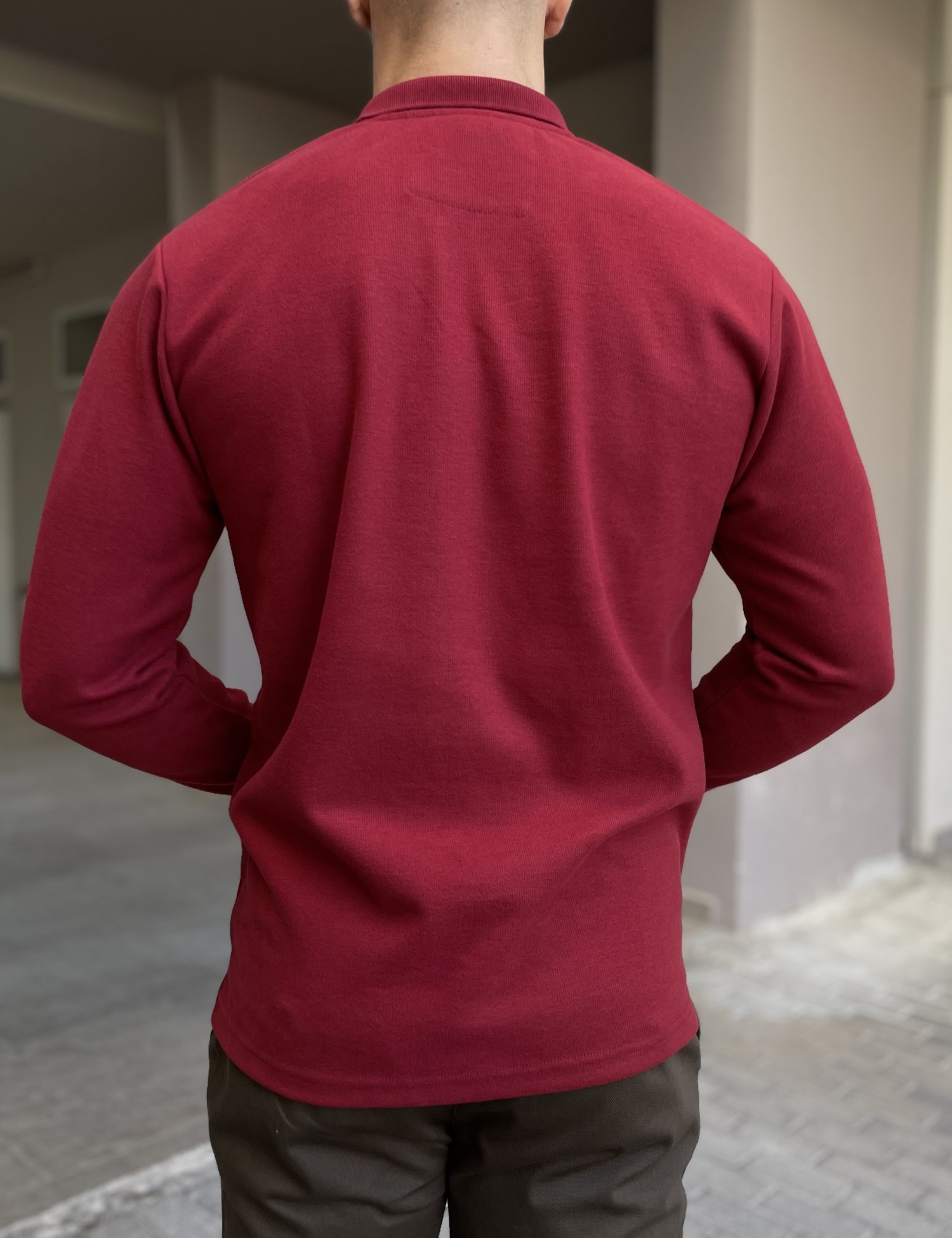 Everbest Ανδρική κόκκινο Polo μακρυμάνικη μπλούζα Plus size 261032R φωτογραφία